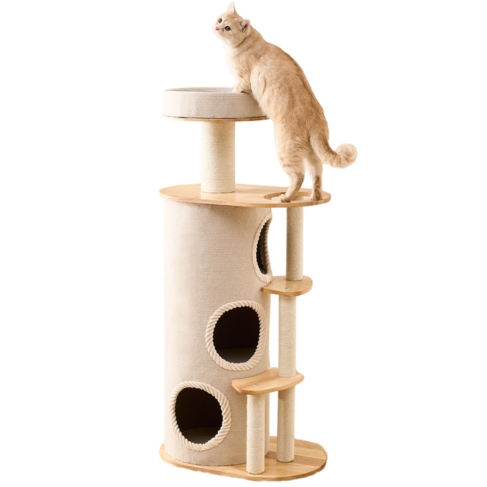 127cm Axis Signature Solid Wood Cat Condo Tower with Scratching Posts & Platforms