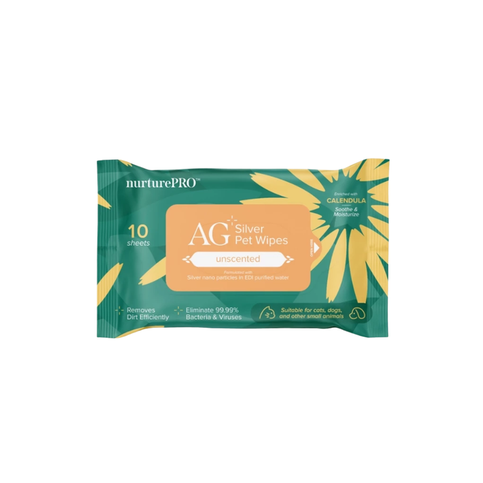 NurturePRO AG Silver Antibacterial Pet Wipes Unscented 10 sheets packaging