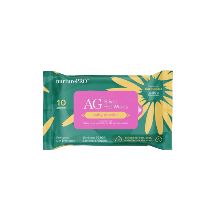 NurturePRO AG Silver Baby Powder Pet Wipes 10 sheets packaging