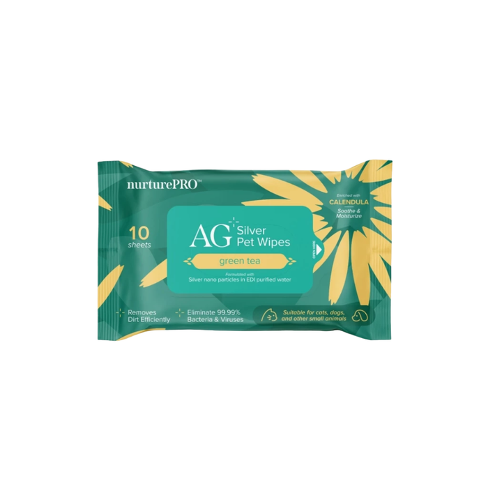 NurturePRO AG Silver Green Tea Pet Wipes 10 sheets packaging