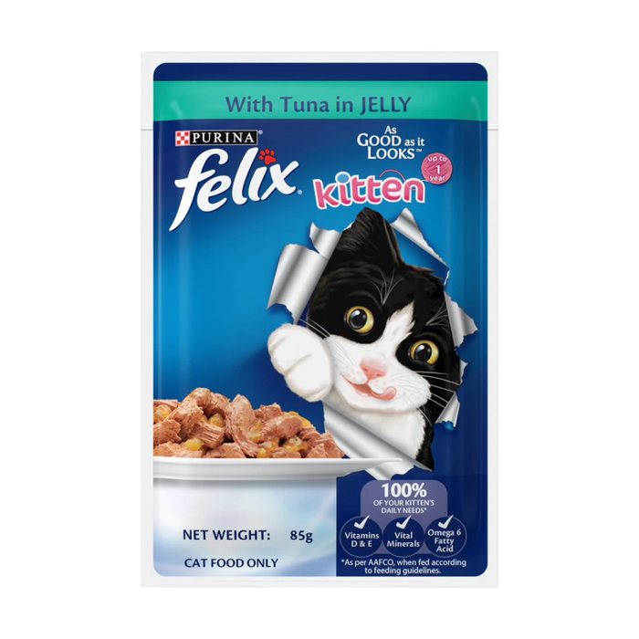 Purina Felix Kitten with Tuna in Jelly wet cat food pouch 85g