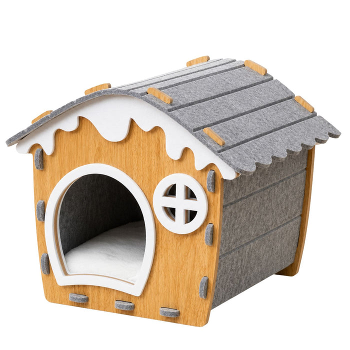 Size L semi-closed felt cat nest, cozy modern cat house for large cats