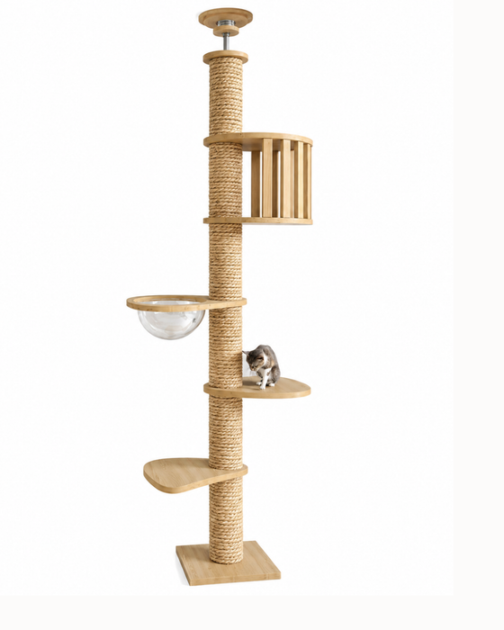 Solid Wood Ceiling Cat Condo D (250-270 cm) w/ Space Capsule packaging and full view