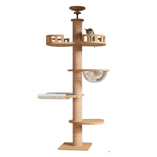 Solid Wood Ceiling Cat Condo With Space Capsule & Hammock (Condo Ceiling C) (250cm - 270cm Height) - Neko.SG