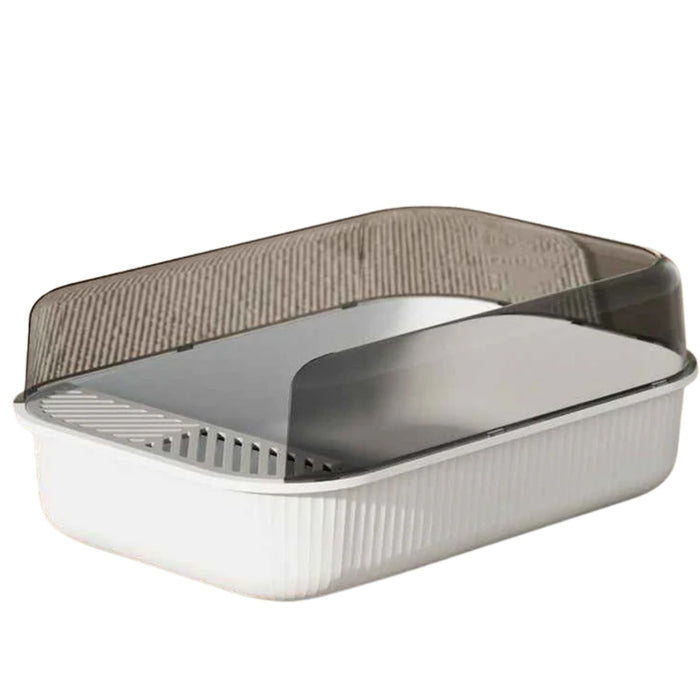 Spacious Semi-Enclosed Cat Litter Box (White)
