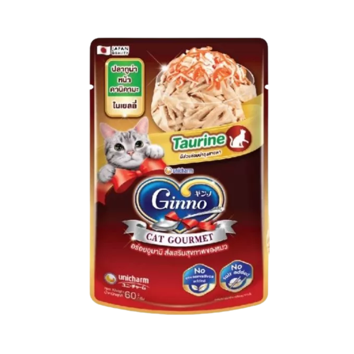 Unicharm Ginno Gourmet Taurine Tuna Topping Kanikama in Jelly Pouch 60g packaging