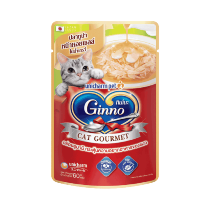Unicharm Ginno Gourmet Tuna Topping Scallop in Gravy Pouch 60g packaging