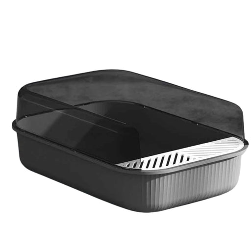 Spacious Semi-Enclosed Cat Litter Box (Grey)