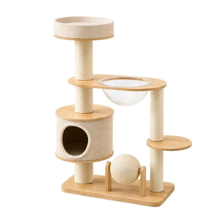 Whisker Villa 112.5cm solid wood cat tree and condo with scratch house
