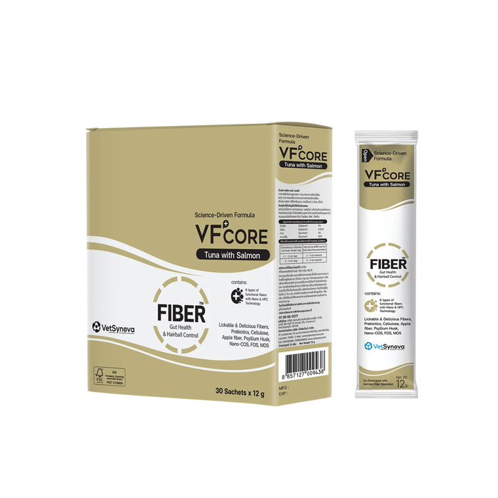 [FIBER Gut Health & Hairball Control] VetSynova VF+Core Cat Lickable Supplement Tuna with Salmon 30 sachets x 12g