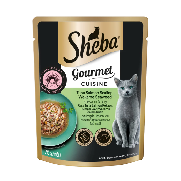 Sheba Cat Wet Food Pouch Tuna Salmon Scallop Wakame Seaweed Flavor in Gravy 70g