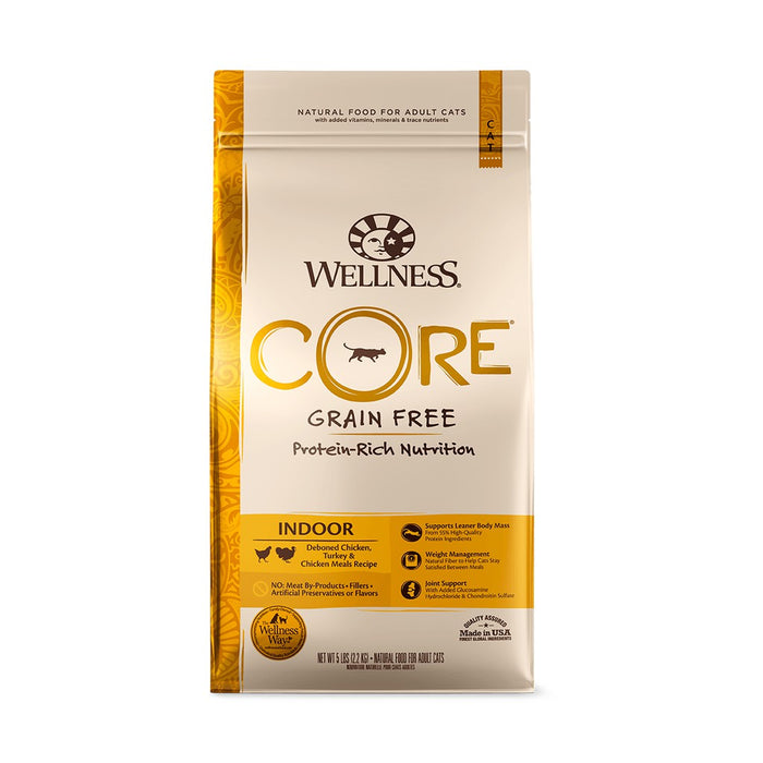 Wellness CORE Grain-Free Indoor: Deboned Chicken, Turkey and Chicken Meals Dry Cat Food 5lbs