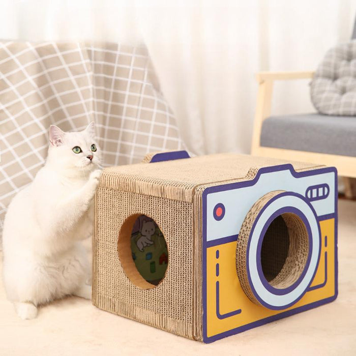 60cm Retro Camera Design Cardboard Cat House – Perfect for Indoor Cats