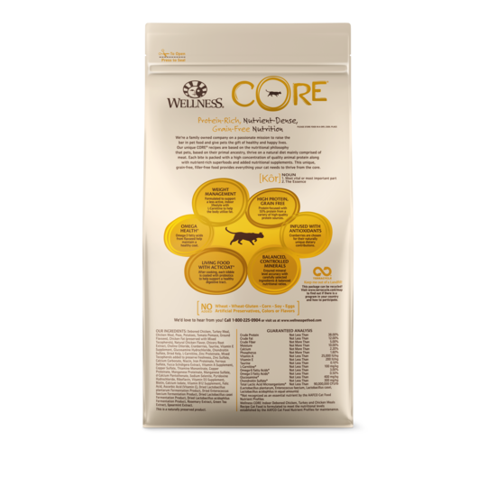 Wellness CORE Grain-Free Indoor: Deboned Chicken, Turkey and Chicken Meals Dry Cat Food 5lbs