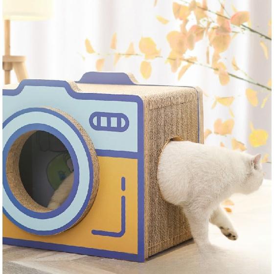60cm Retro Camera Design Cardboard Cat House – Perfect for Indoor Cats