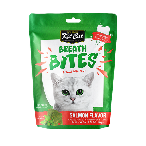Kit Cat Breath Bites Mint & Salmon Flavour Dental Cat Treats 60g – Oral Care Snacks for Cats
