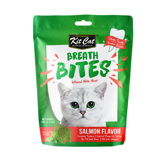 Kit Cat Breath Bites Mint & Salmon Flavour Dental Cat Treats 60g – Oral Care Snacks for Cats
