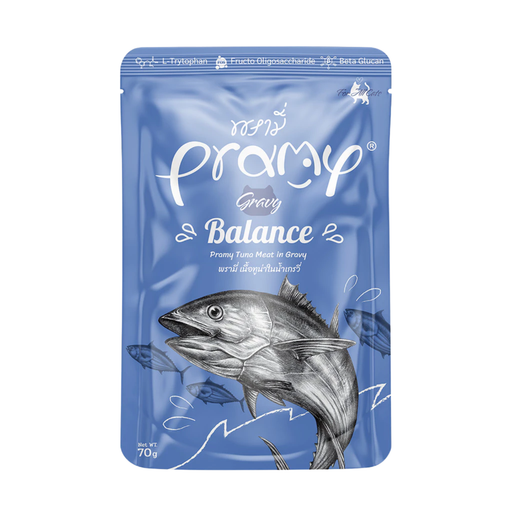 Pramy Cat Gravy Balanced Tuna Meat 70g wet cat food for adult and indoor cats, with high-quality tuna and balanced nutrition