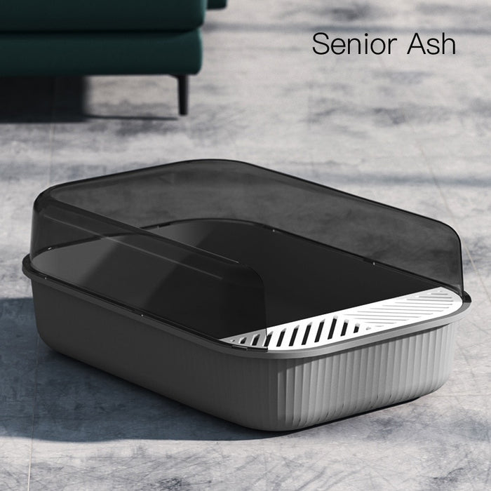 Spacious Semi-Enclosed Cat Litter Box (White)