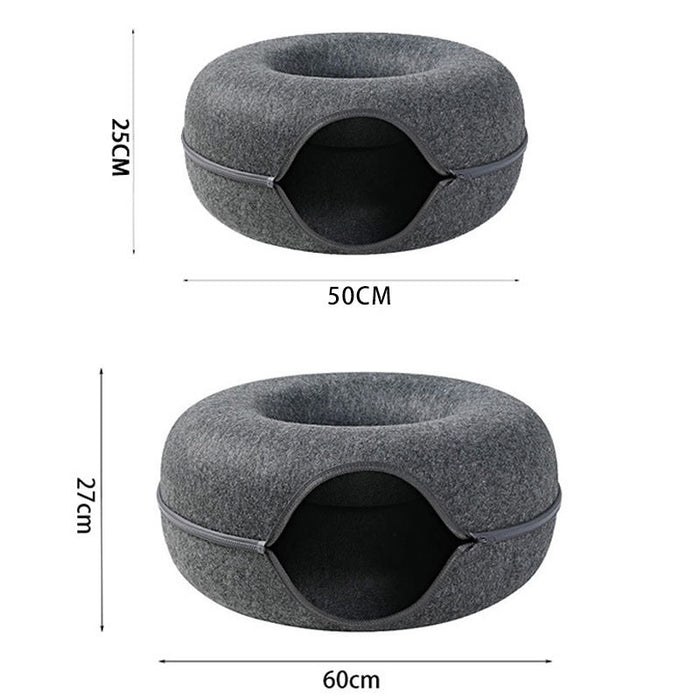 2-in-1 Cat Tunnel & Felt Donut Bed (Light Grey)
