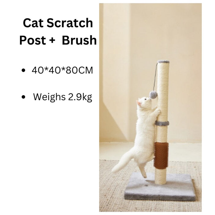 80cm Cat Scratcher Post with Self-Grooming Brush (Cream)