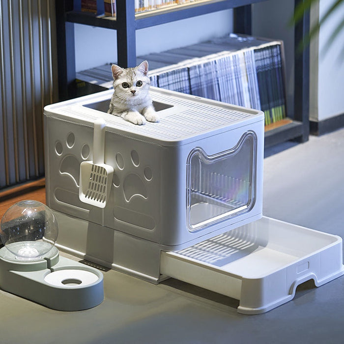 Premium Fully Enclosed Foldable Cat Litter Box Toilet (Pink)