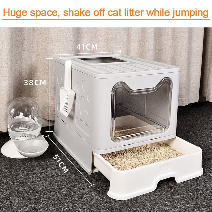Premium Fully Enclosed Foldable Cat Litter Box Toilet (Pink)