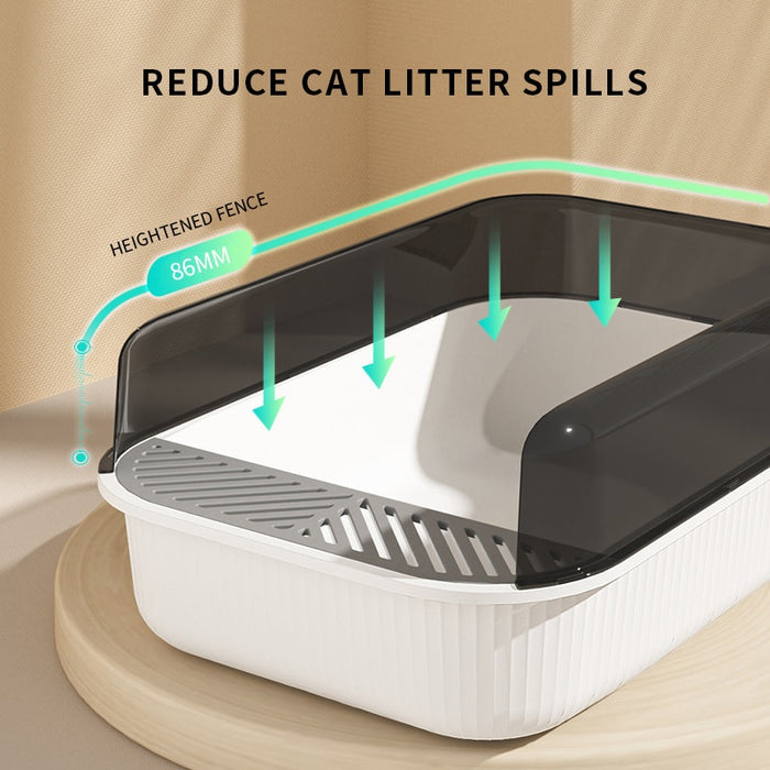 Spacious Semi-Enclosed Cat Litter Box (White)