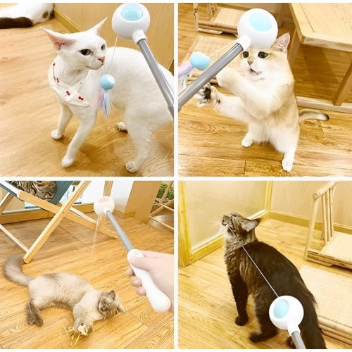 Petgravity 3-in-1 Retractable Cat Toy Retractable Wand With Laser (Blue)