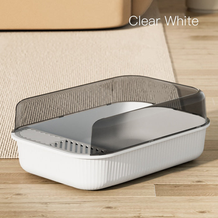Spacious Semi-Enclosed Cat Litter Box (Grey)