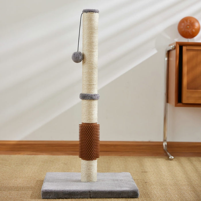 80cm Cat Scratcher Post with Self-Grooming Brush (Cream)
