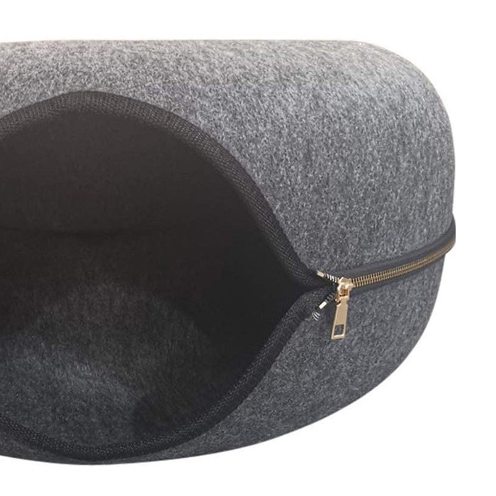 2-in-1 Cat Tunnel & Felt Donut Bed (Light Grey)