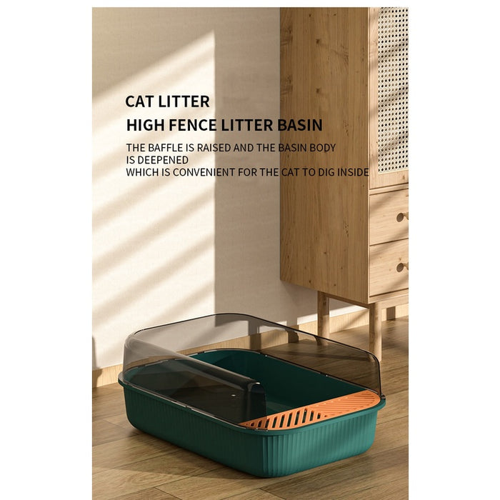Spacious Semi-Enclosed Cat Litter Box (White)
