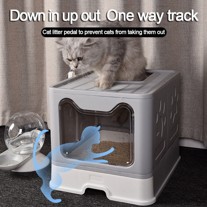 Premium Fully Enclosed Foldable Cat Litter Box Toilet (Pink)