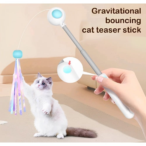 Petgravity 3-in-1 Retractable Cat Toy Retractable Wand With Laser (Blue)