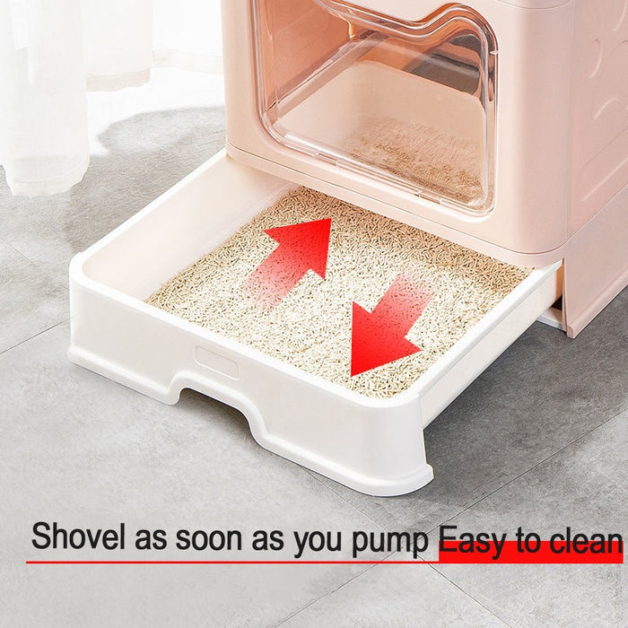Premium Fully Enclosed Foldable Cat Litter Box Toilet (Pink)