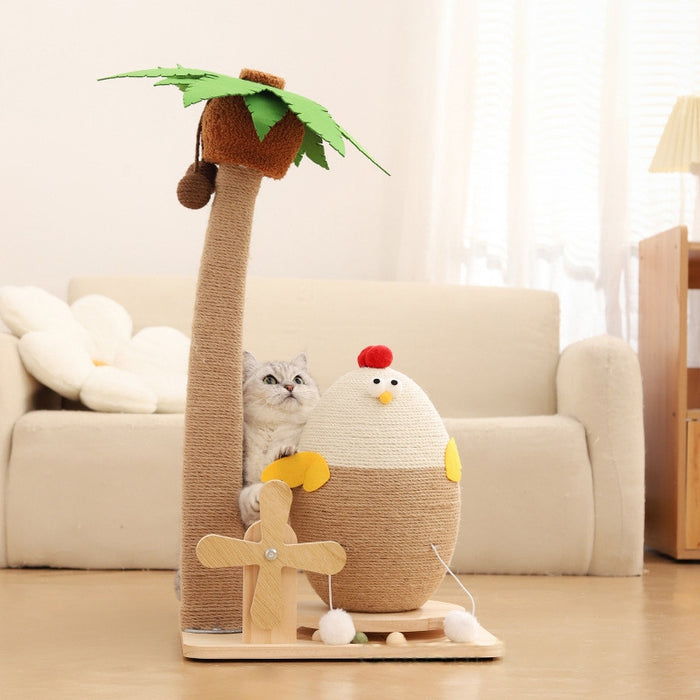 Island Tiki Tales Coconut Tree Rotating Chicken Cat Toy Cat Scratching Board