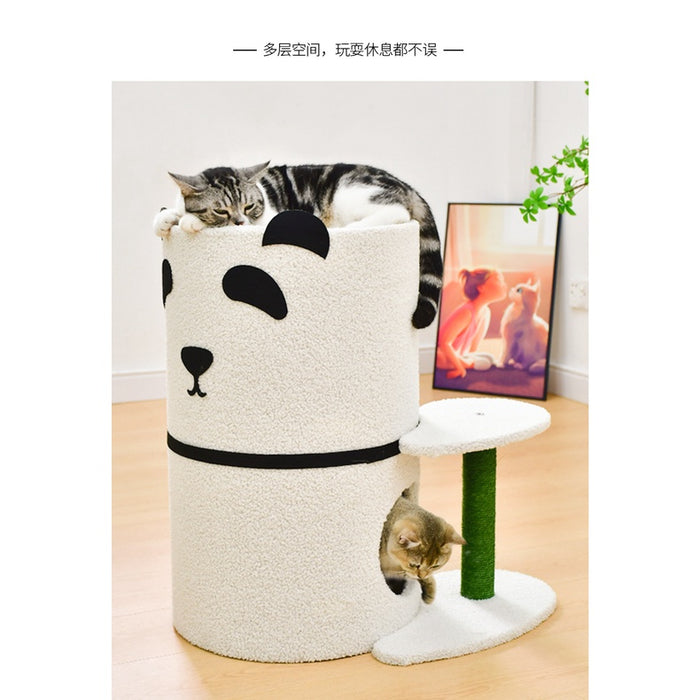 Double-Story Panda Cat Condo & Scratch Post Tree