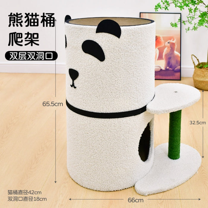 Double-Story Panda Cat Condo & Scratch Post Tree