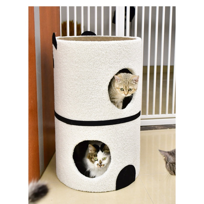 Double-Story Panda Cat Condo & Scratch Post Tree