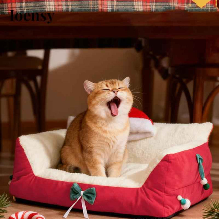 Red Christmas Decor Soft Pet Bed