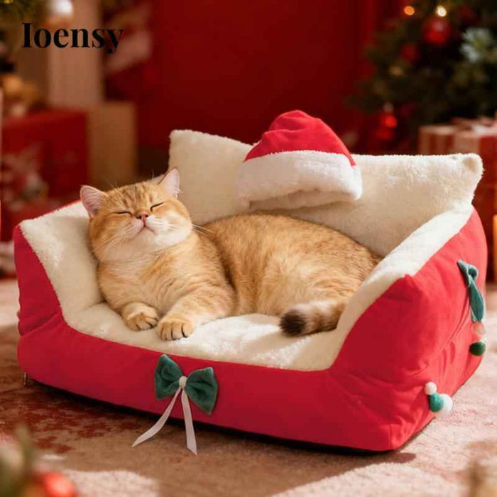 Red Christmas Decor Soft Pet Bed