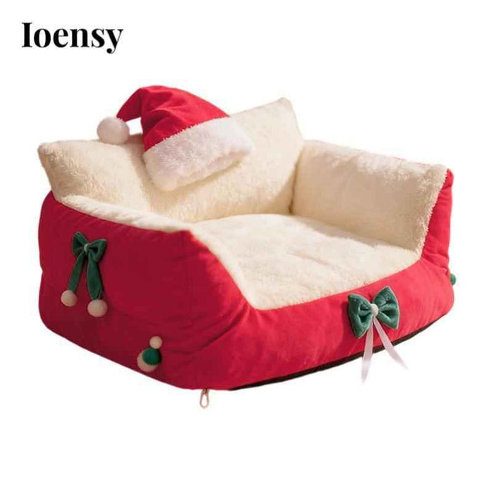 Red Christmas Decor Soft Pet Bed