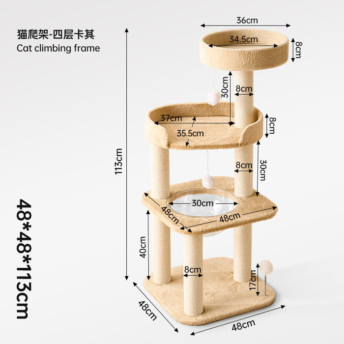 Cat climbing frame with dimensions labeled on a white background