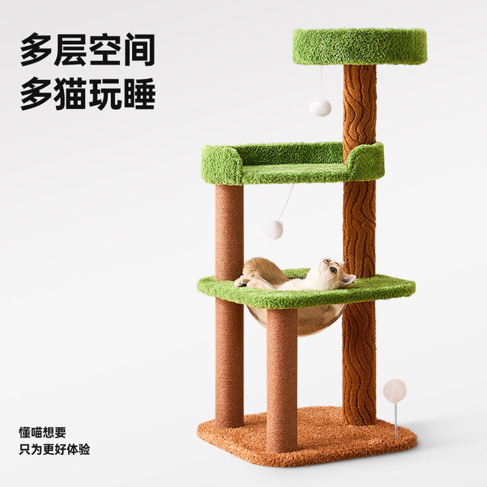 113cm Solid Wood Cat Tree Tower – 4-Tier Climbing Frame with Scratching Posts