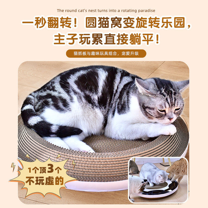 50cm Multi-Purpose Round Cat Nest Bed with Bell & Durable Scratching Board