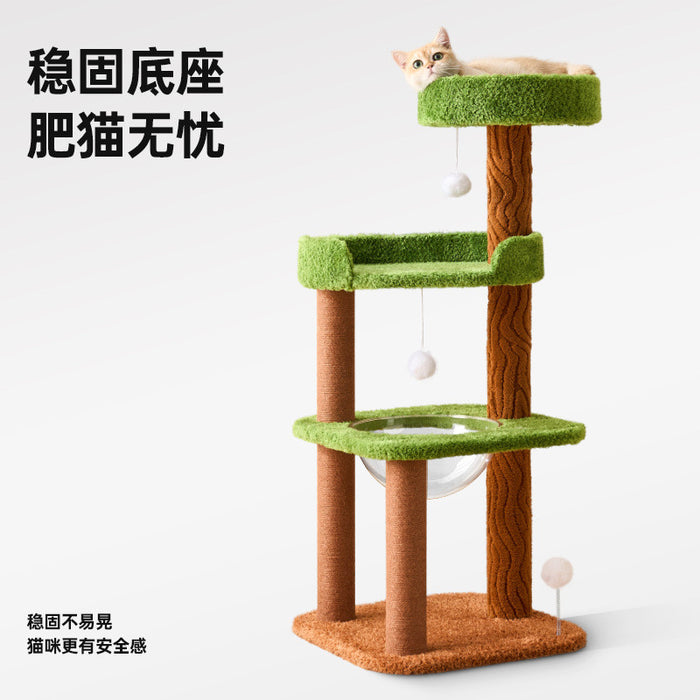113cm Solid Wood Cat Tree Tower – 4-Tier Climbing Frame with Scratching Posts