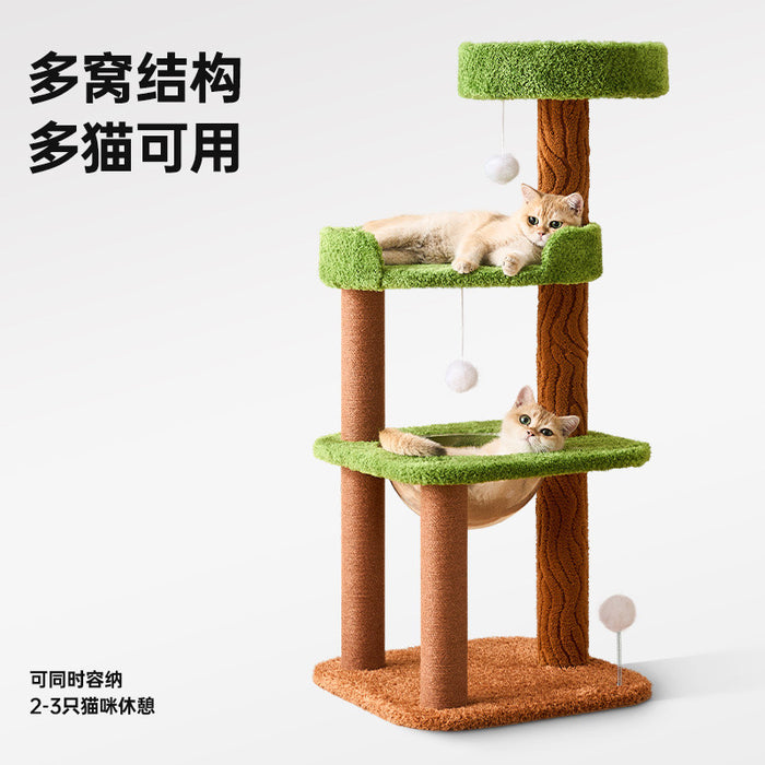 113cm Solid Wood Cat Tree Tower – 4-Tier Climbing Frame with Scratching Posts