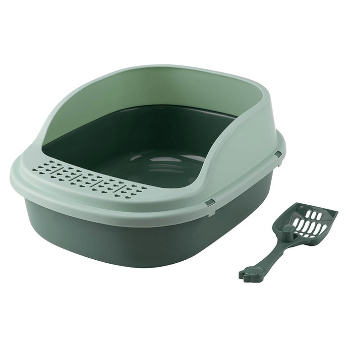 Open-Top Cat Litter Box with Shovel (Blue & Yellow)