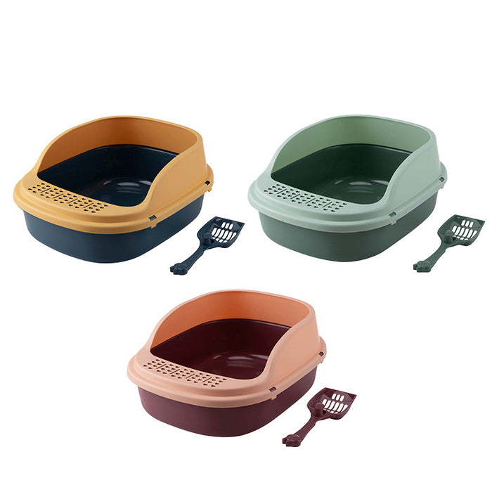 Open-Top Cat Litter Box with Shovel (Blue & Yellow)